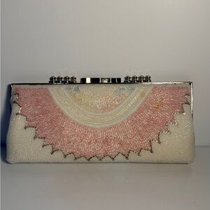 Chic Pink and White Beaded Clutch